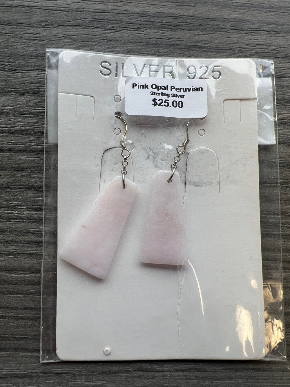 Peruvian Pink Opal Sterling Silver Trapezoid Drop Earrings